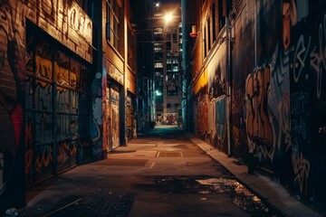 Fototapeta premium Taking a stroll down Graffiti Alley in the fashion district of Toronto, Ont., at night