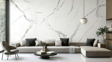 Creative pattern stone ceramic wallpaper design featuring white marble.