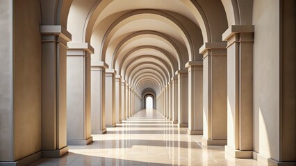 Arched Corridor with Light and Shadow, 3D Render, Perspective, Architectural, Interior Design, Light and Shadow
