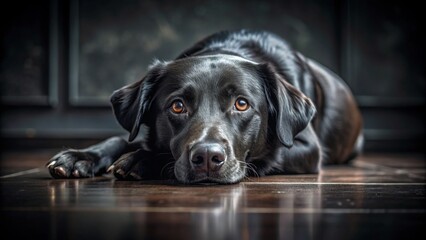 Black Labrador Retriever with Golden Eyes, Portrait, Low Angle, Close Up, Dog, Labrador, Portrait