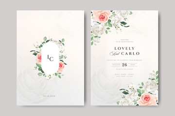 beautiful roses flowers wedding invitation card with creamy color background	