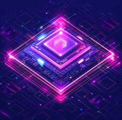 Isometric Blockchain Processor on a Grid Background, a Vector Illustration Embracing the Future Concept of Technology.