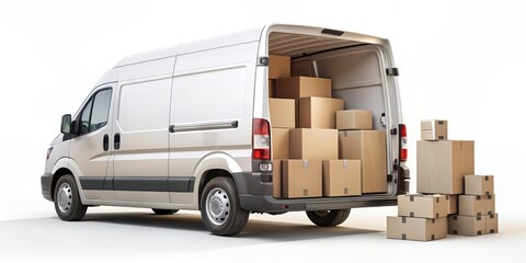 Delivery Van with Cardboard Boxes, 3D Render, Cargo Truck, Delivery, Logistics