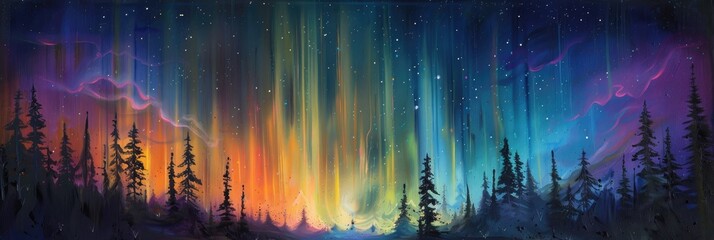 A demonstration of nature the Northern Lights manifest as luminous streaks of multicolored light in the nocturnal heavens resembling a swaying curtain that gracefully transitions its form i