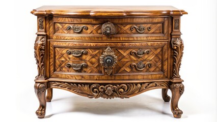 Intricate Carved Wooden Chest of Drawers with Intricate Detail and Floral Motifs, antique furniture, vintage chest, wood carving, drawer chest