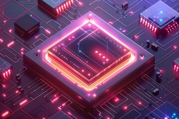 Isometric Blockchain Processor on a Grid Background, a Vector Illustration Embracing the Future Concept of Technology.