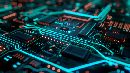 Futuristic Circuit Board with Glowing Connections
