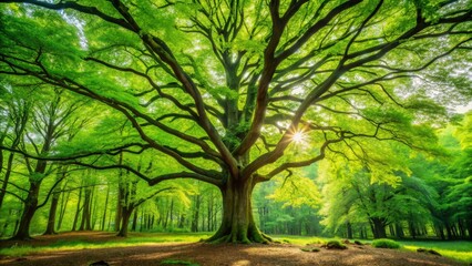 Sunlit Canopy in a Lush Forest, nature , green , tree , sunlight