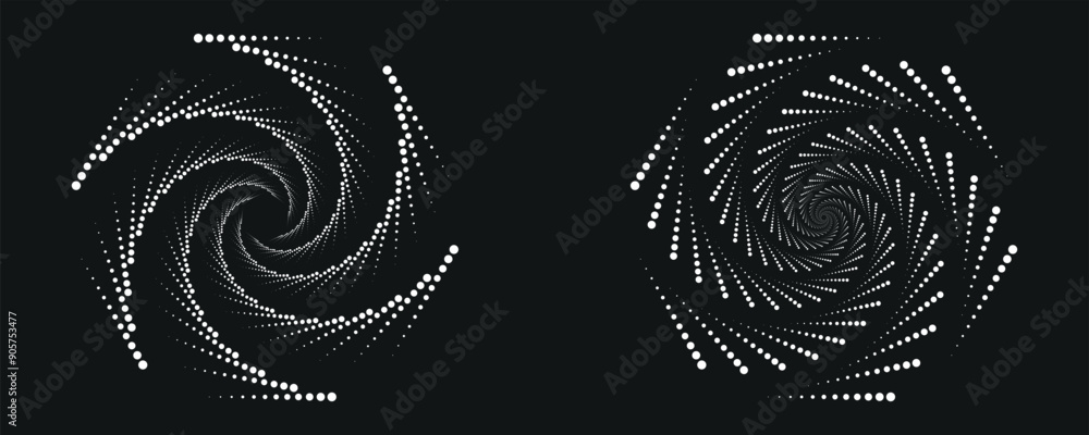 Poster modern abstract background. halftone dots in circle form. spiral logo, icon or design element. black