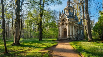 A Picturesque Chapel in a Lush Forest