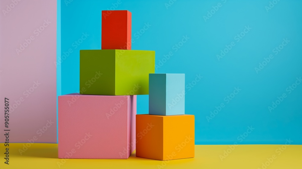 Aufkleber a stack of colorful blocks with a blue background