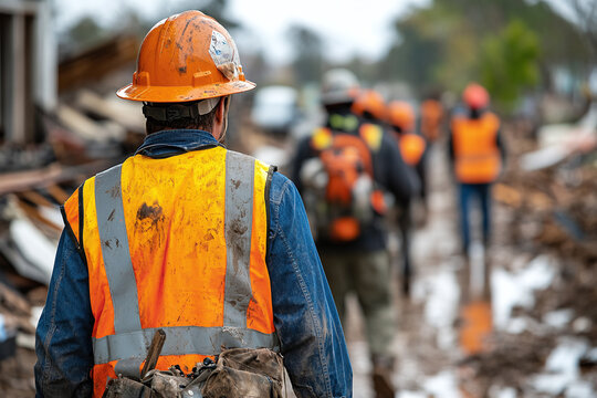 Photograph of a Disaster Recovery Effort: Teams helping communities rebuild.