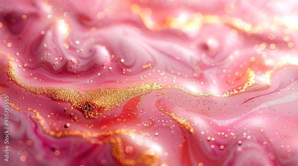 Poster Pink and Gold Abstract Swirls