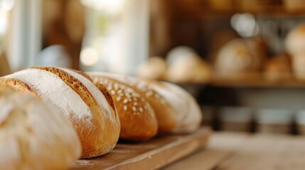 Rustic Artisanal Bakery Delights - Assorted Fresh Bread Loaves on Wooden Table