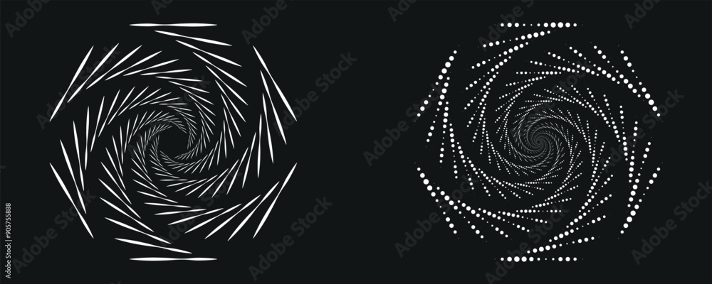 Poster modern abstract background. halftone dots in circle form. spiral logo, icon or design element. black