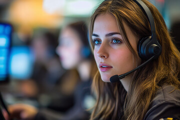 Photograph of Emergency Communication Systems: Dispatchers using radios and computers.