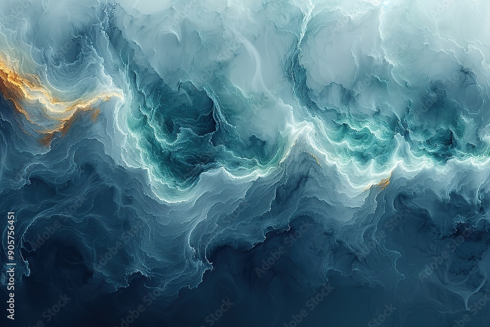 Poster Abstract Blue and Gold Swirling Clouds