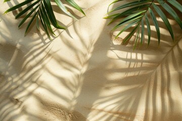 Two palm fronds casting a shadow on a sandy beach, perfect for travel or nature-inspired designs