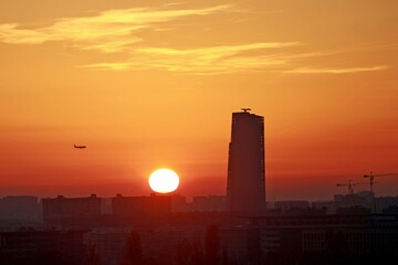Belgrade (Capital of Serbia) sunset view from Kalemegdan Fortress on the cityscape 
