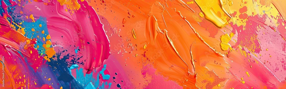 Poster vibrant abstract artwork displaying colorful swirls and bold brushstrokes in dynamic modern style