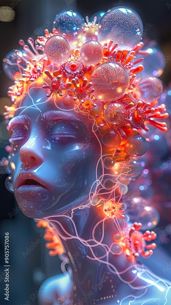 Poster Luminous Biomorphic Form Emerging From Surrealistic Fantasy Displayed in Art Installations During Evening Gallery Hours