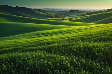 Obraz premium green gradient landscape with field and sky