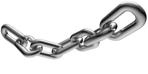 Silver chain isolated on a transparent background. 3D render of chromed metal.