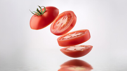 Chopped tomatoes rings with white background, ai generated 