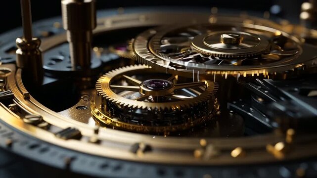 A close up of a clock with a gold and black design. The clock is set to the time of 10:00