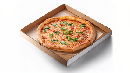 A box of pizza on a white background, ai generated