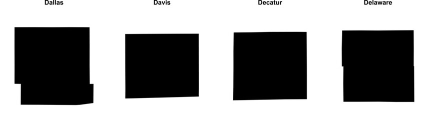 Obraz premium Dallas, Davis, Decatur, Delaware outline maps