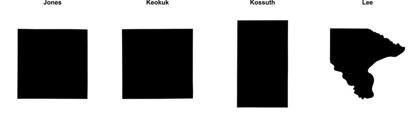 Jones, Keokuk, Kossuth, Lee outline maps