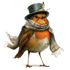 Robin Victorian-Inspired animal fashion cartoon isolated whitebackground 16:9