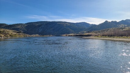 Montana river in the spring with mountains