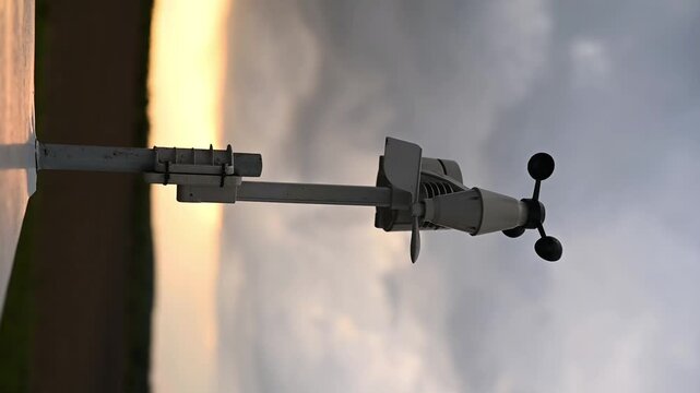 Cup anemometer rotates when the sky is overcast. Wind mast for measuring wind speed, pyranometers for measuring solar radiation, measuring temperature.