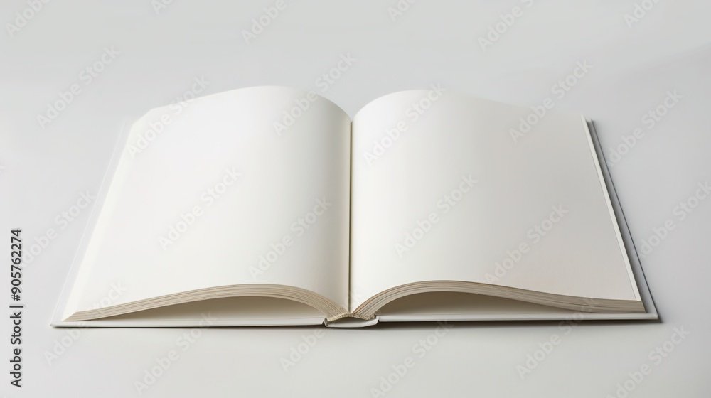 Poster educational elegance - open book with blank pages in soft natural light on white background with cop