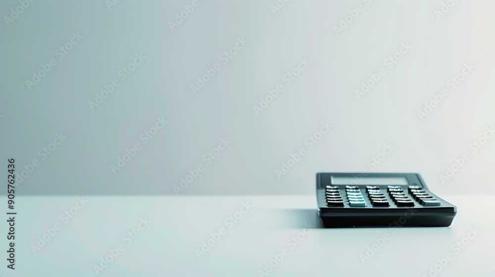 Poster precision in education - close-up of calculator with soft natural light on white background for copy
