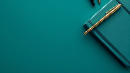 A high-quality stock image of a fancy pen and notebook positioned on the right side, with ample space on the left for text. Ideal for professional, writing, and office-related content.