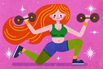 A redheaded womans afternoon workout in a retro style