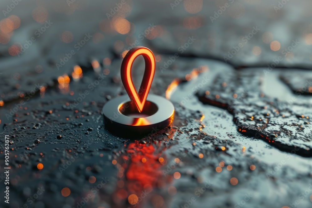 Aufkleber a single candle flame shines on a wet and slippery surface, perfect for use in scenes where light ne