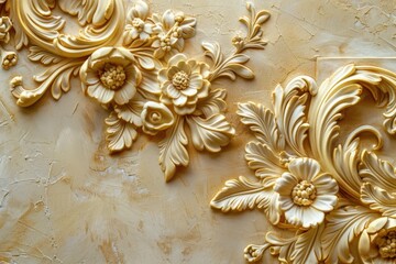 A detailed view of a wall featuring ornate gold decorations