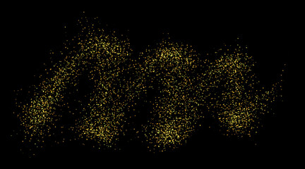 Lots of transparent bright festive golden lights. Golden sand, chaotically scattered.