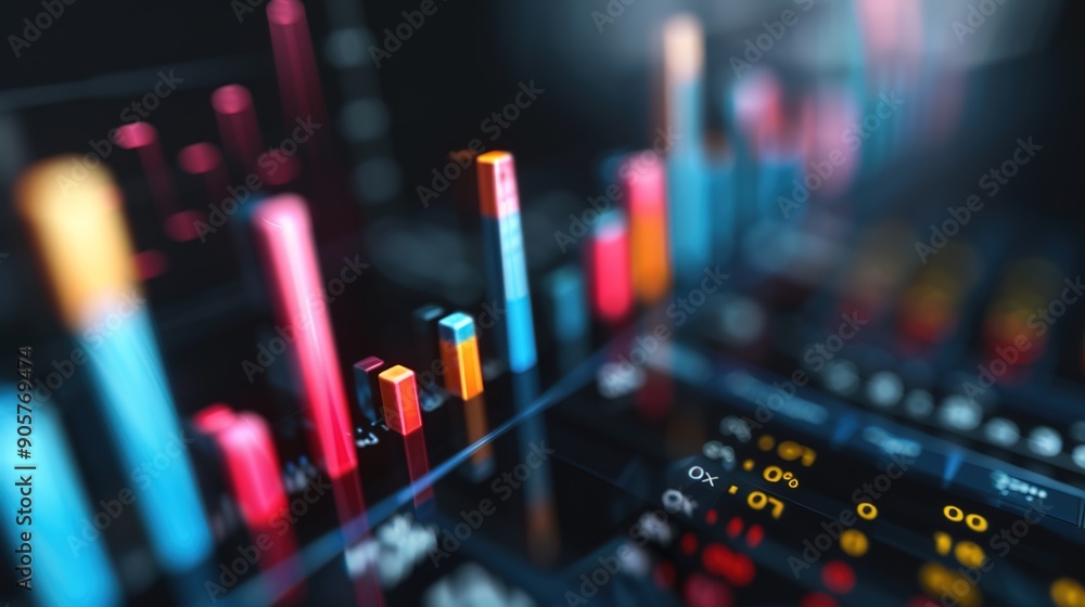 Poster futuristic 3d data network visualization with business charts and graphs on abstract background