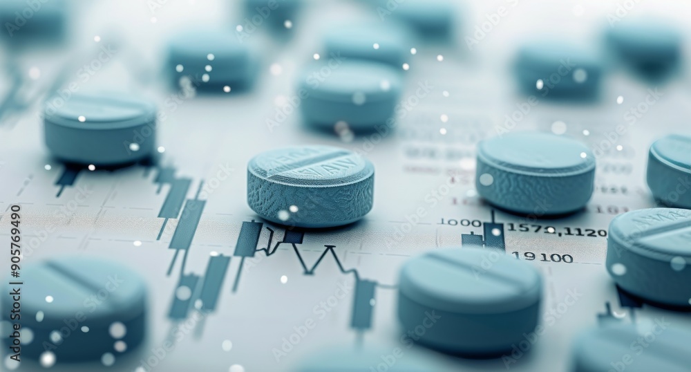 Aufkleber blue tablets on financial data chart with graphs and statistics