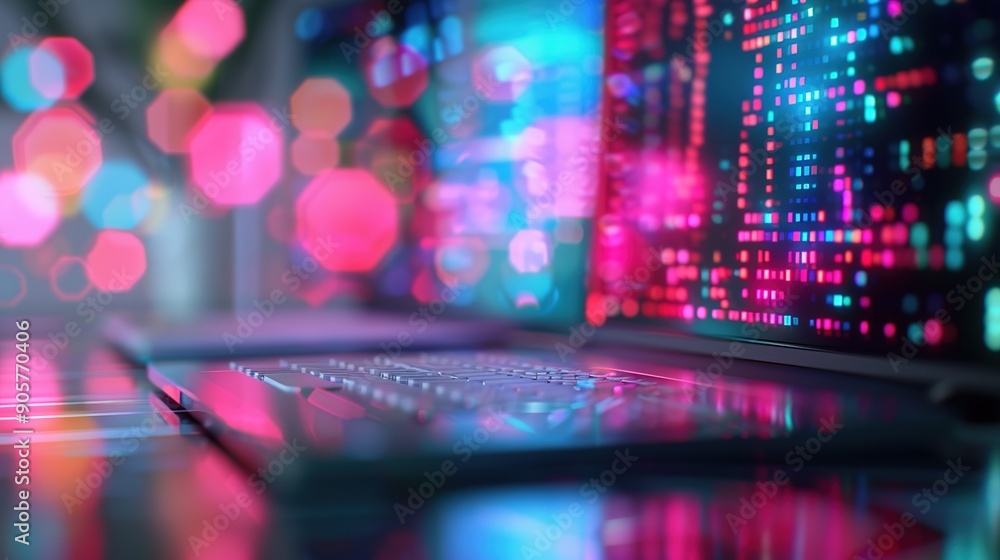 Poster digital workspace of tomorrow: holographic data in soft tones