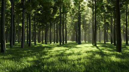 Obraz premium Tranquil 3D Render of Majestic Forest with Towering Trees - Natural Scenery Landscape