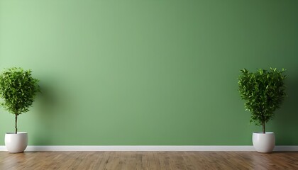 Fototapeta premium Green classic wall background with copy space, mock up room, brown parquet floor