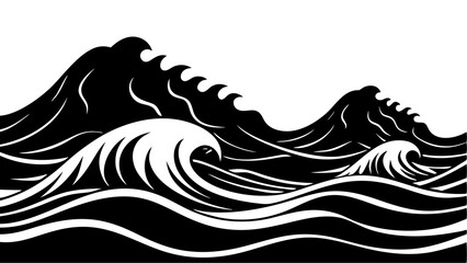 Nature Landscape Background with Big Sea Ocean Water Waves in Summer - Printable Graphic