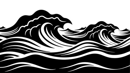 Nature Landscape Background with Big Sea Ocean Water Waves in Summer - Printable Graphic