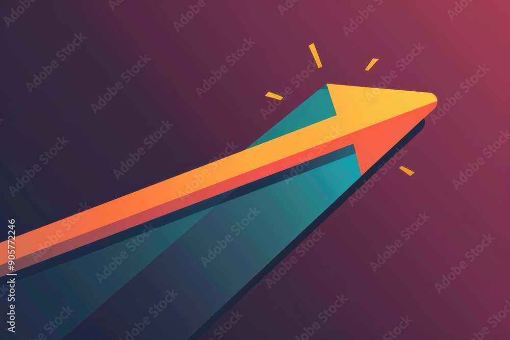 Poster A colorful arrow pointing upward on a purple background, suitable for use in motivational or inspirational designs